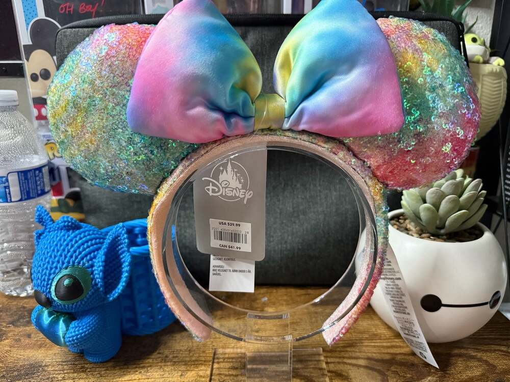NWT Disney Parks Pastel Rainbow Tie-Dye Sequin Ear Headband